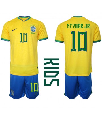 Brasil Neymar Jr #10 Hjemmedraktsett Barn VM 2022 Kortermet (+ Korte bukser)